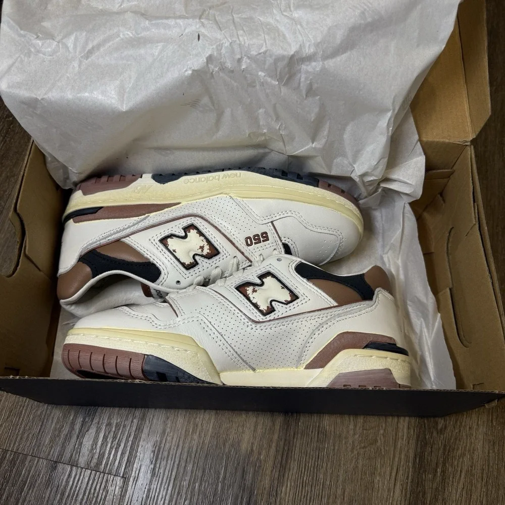 New Balance 550 Shoes White‎ Brown Tan Womens 6 Men 4.5 Sneaker Casual BB550VGC